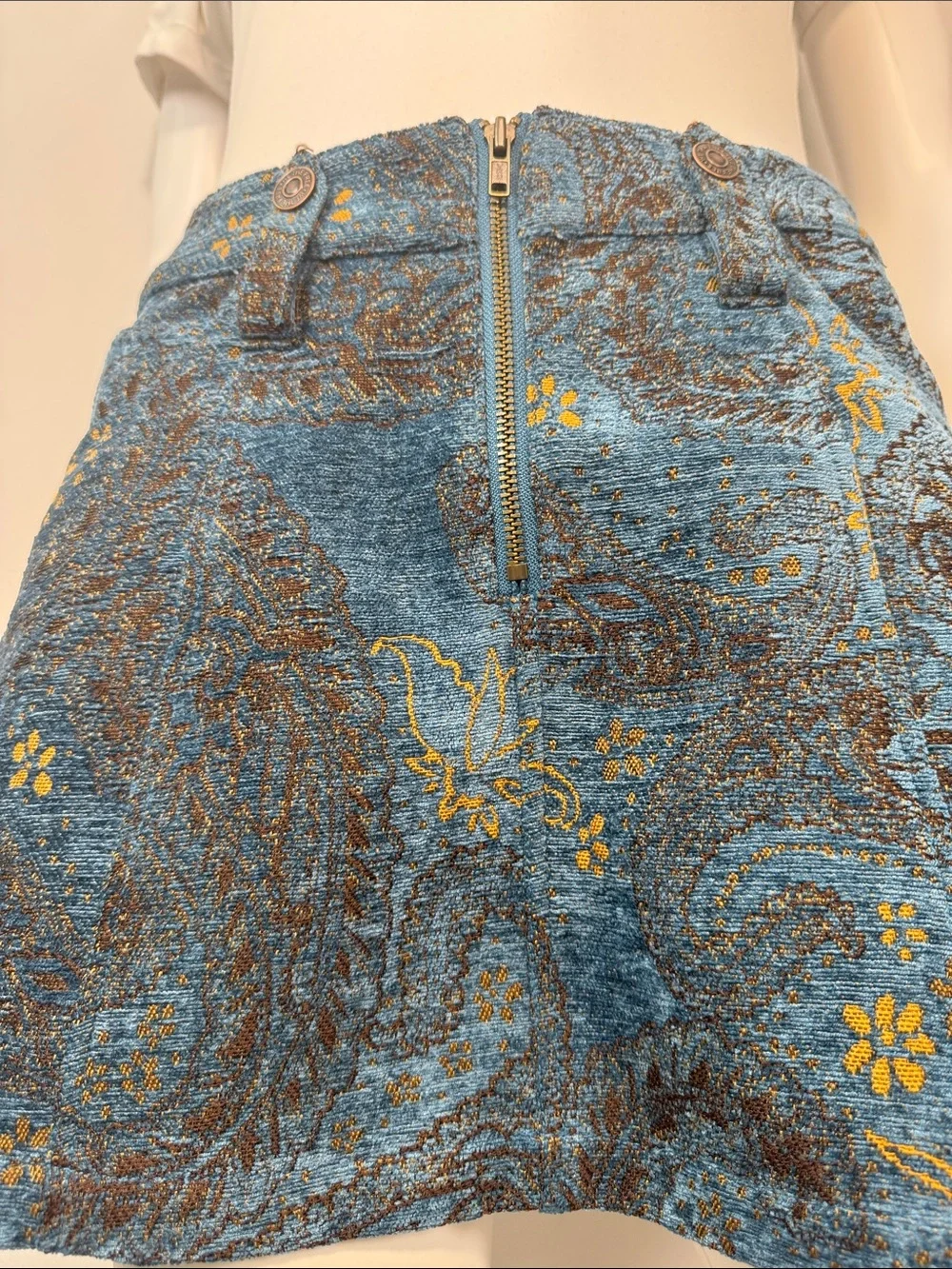 Free People Micah Mini Skirt Blue Jacquard Chenille Brocade Size 2 NWT - Picture 5 of 14